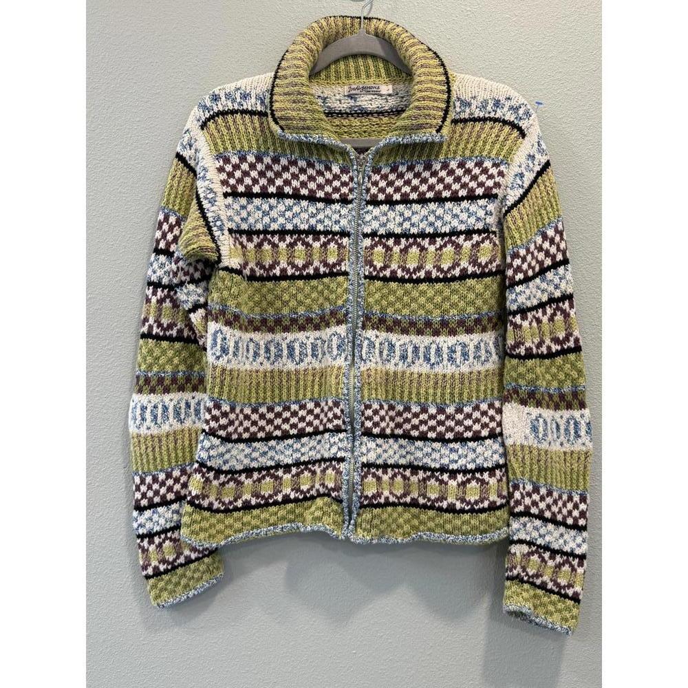 Vintage Indigenous Brand colorful patterned zip-up cardigan, Organic Cotton